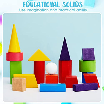 Deekin 36 Pcs Large 3D Shapes Geometric Solids Wooden Blocks, 3D Shape - style: 3D Shape