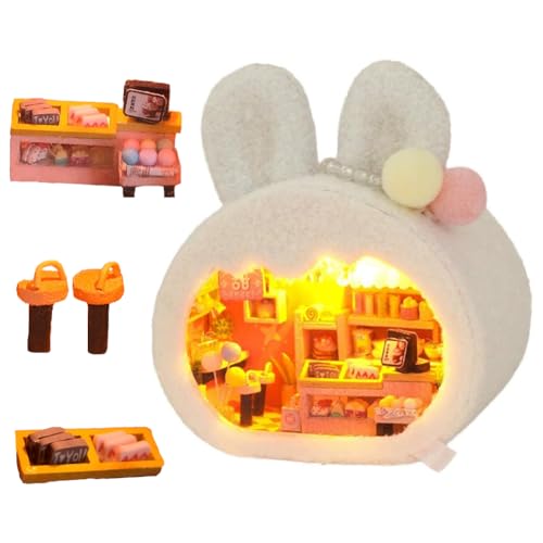 DIY Miniature House Kit, Cute Animal Style Wood Dolls House Model with LED Light - Creativity Gift for Women and Adults - color: Th39