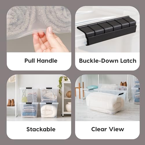 IRIS USA 72 QT Plastic Storage Box with Lid and Latches - 8 Pack - BPA-Free, See-Through Organizing Solution, Durable Nestable Stackable Containers, Secure Pull Handle - Clear - size: 72 Qt, style: 8 Pack