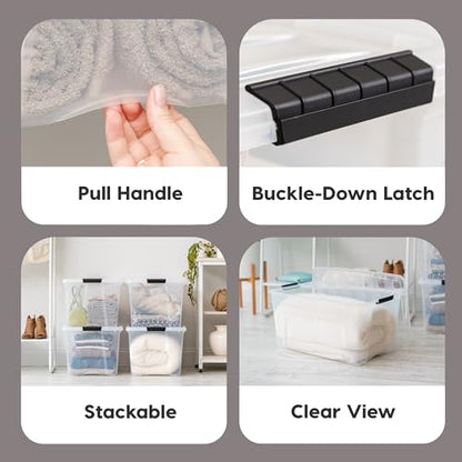 IRIS USA 72 QT Plastic Storage Box with Lid and Latches - 8 Pack - BPA-Free, See-Through Organizing Solution, Durable Nestable Stackable Containers, Secure Pull Handle - Clear - size: 72 Qt, style: 8 Pack