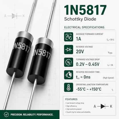 130PCS 1N5817 Schottky Diodes, 1A 20V Low Voltage Diodes - size: 1N5817
