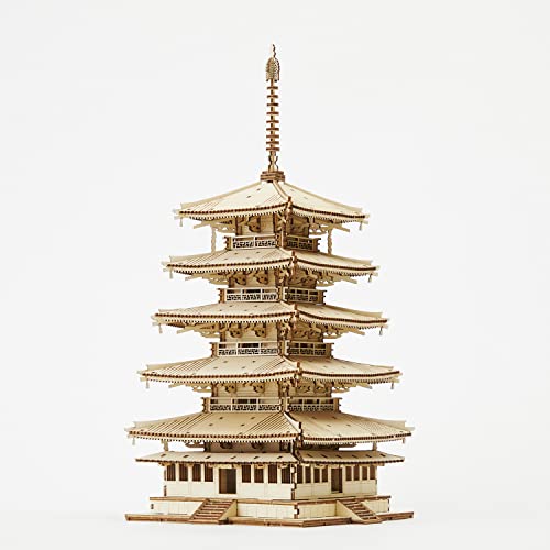Five-storied Pagoda Wooden Architecture 3D Puzzle - Fun DIY Wood Craft Kits - Ideal Gift for Birthdays and Party Favors - style: Pagoda
