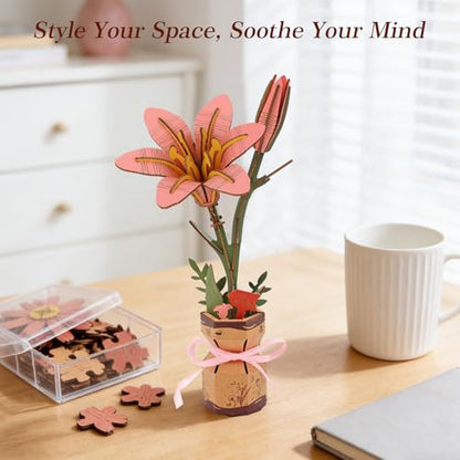 BUSOHA 3D Wooden Flower Puzzle for Adults - Lily DIY Craft Kit - style: Lily Flower