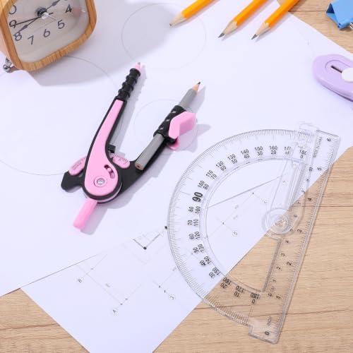 Zonon 2 Pcs Protractor and Compass Set, Swing Arm Protractor, Pink Clear - color: Pink and Clear