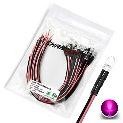 CHANZON 20 pcs Pre-Wired 5mm Pink LED Diode Lights (DC 12V) - color: I) Pink(20pcs)