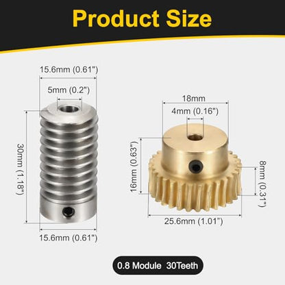 uxcell Worm Gear Set 30T 0.8 Module 1:30 Reduction Rate, Right Rotation Drive Gear Box Wheel Reduce Transmission Part (Brass Gear-4mm Bore, 1045 Steel Rod 5mm Bore) - size: Gear-4mm, Rod-5mm Bore, style: 0.8M-30T