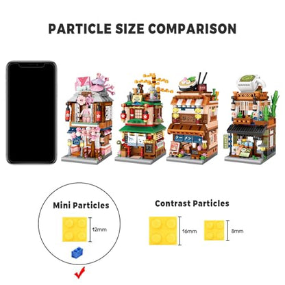 ELAICREE Japanese Street View Shop Building Blocks House Toy, 4 Models Mini DIY Building Blocks Model MOC Construction Toy, Gift for 6-12 Years Old Kid Girls and Boys - color: 4 Models
