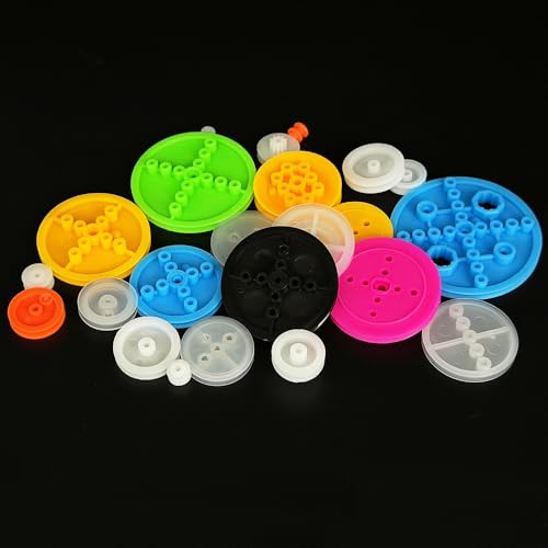 56PCS Plastic Belt Pulley Set Model Toy Pulley Wheel with Rubber Transmission Belt Band for RC Car Truck Helicopter DIY Model Building Projects (56)