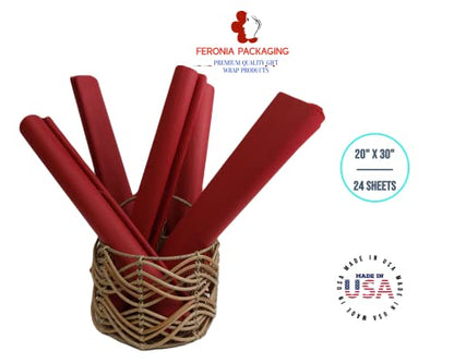 Scarlet Red Tissue Paper Squares, Bulk 24 Sheets, Premium Gift Wrap and Art Supplies for Birthdays, Holidays, or Presents by Feronia packaging, Large 20 Inch x 30 Inch Made in USA - color: scarletRed