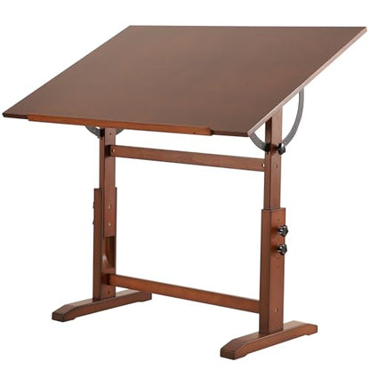 VISWIN Wood Drafting Table for Adults, 30" X 42" Extra-Large Drawing Table with Adjustable Height & Angle for Art Studio, Solid Pine Wood Artist Desk for Drawing, Drafting, Writing, Reading - color: Walnut