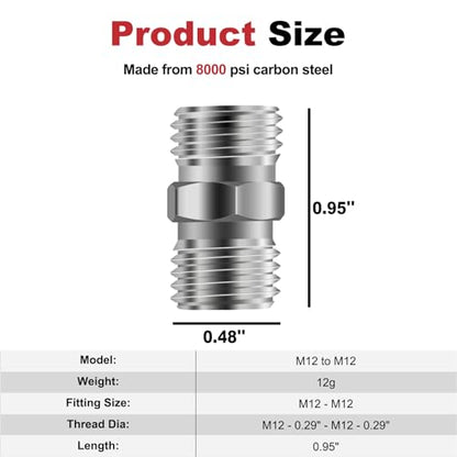 2pcs M12 to M12 Carbon Stee Fittings Adapters for Mini Excavator Adapting, Reducing Or Enlarging Connect Such Air Pipe, Fuel Pipe, Water Pipe, Etc Full Port Straight Pipe Fitting Connector - size: M12-M12