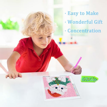 Libfx Diamond Art Kits for Kids with Frame Diamond Art for Girls Boys Beginners Arts and Crafts Birthday Gifts (Christmas Cat) - color: Christmas Cat
