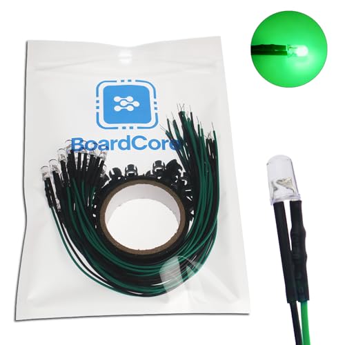 20PCS 12V 5mm Pre-Wired Green LED Diodes with Resistor, Includes 20 Black Mounts & 5-Meter Waterproof Tape, for Automotive Indicators, DIY Electronics, and Equipment Status Lights - color: Green