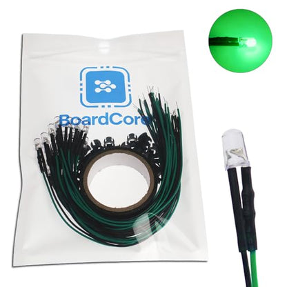 20PCS 12V 5mm Pre-Wired Green LED Diodes with Resistor, Includes 20 Black Mounts & 5-Meter Waterproof Tape, for Automotive Indicators, DIY Electronics, and Equipment Status Lights - color: Green