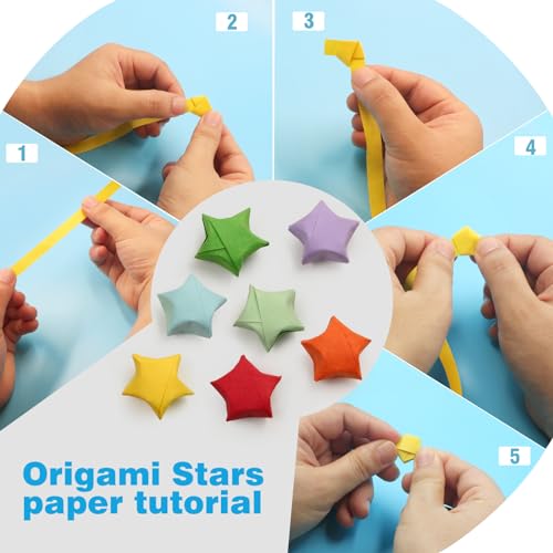 FoDau770 Solid Color Star Paper Strips - 1080 Sheet, 7 Colors - color: Solid Tropical Multicolor