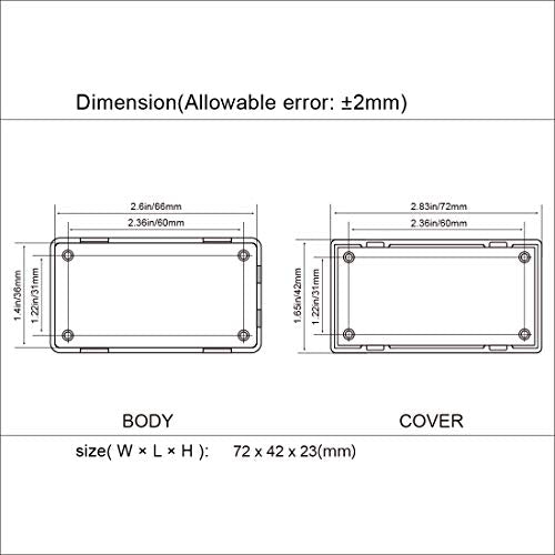 LeMotech Project Box, 5 Pieces ABS Electrical Box Small Junction Box for Electronics PCB Case,Electronic Hobby Box Black, Outside Size 2.8 x 1.7 x 0.9 inch (72x 42x 23 mm) - size: 2.8" x 1.7" x 0.9"(5pc)