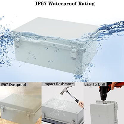 Zulkit Junction Box ABS Plastic Dustproof Waterproof IP67 Electrical Boxes Hinged Shell Outdoor Universal Project Enclosure Grey, Stainless Steel Buckles 15 x 11 x 5.1 Inch - size: 15"x11"x5.1" GC k