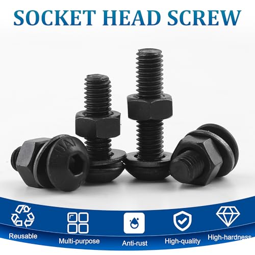 NINDEJIN Metric M4 Button Head Socket Cap Bolts Screws Set, M4x5/6/8/10/12/14/16/18/20 mm Screws Bolts and Nuts Assortment Kit, 362 Pcs Allen Hex Drive, Black Oxide, 10.9 Carbon Steel, Fully Threaded - size: 326Pcs M4 5mm-20mm