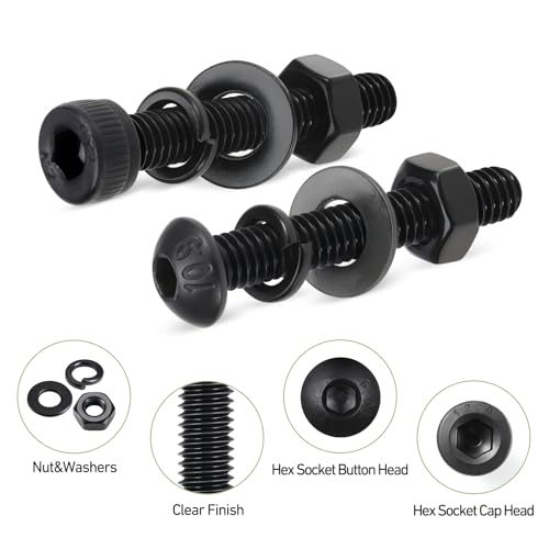 M4 Metric Screw Assortment, 1820PCS M4 x 6/8/10/12/16/20/25/30/35mm Hex Socket Button & Cap Head Screws Nuts Bolts Washer Assortment Kit 12.9 & 10.9 Grade Black Oxide for DIY, 3D Printer - size: M4 1820PCS Button&Socket Black