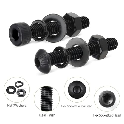 M4 Metric Screw Assortment, 1820PCS M4 x 6/8/10/12/16/20/25/30/35mm Hex Socket Button & Cap Head Screws Nuts Bolts Washer Assortment Kit 12.9 & 10.9 Grade Black Oxide for DIY, 3D Printer - size: M4 1820PCS Button&Socket Black