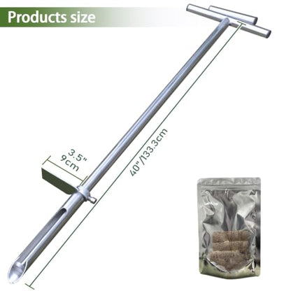 Soil Probe 40 Inch with 2 Bags, Soil Sample Probe with Ejector for Lawn House Plants, T-Handle Soil Sampler Probe Rod with Pedal, Stainless Steel Soil Test Kits Tool for Soil Sampling - size: 40"
