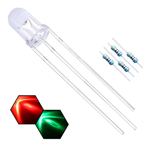 100pcs 5mm Red & Green Bi-Color LED Diodes Common Anode Clear Round Lens +200pcs Resistors (for DC 6-12V) Included, Bright Bulb Lamps Light Emitting Diode - color: [13] Red&green (Common Anode) / 100pcs, style: [B] 5mm Constant Light