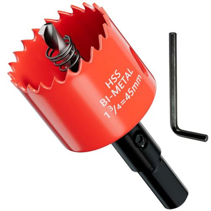 1-25/32 in. Bi-Metal Hole Saw Drill Bits - Versatile and Durable Hole Cutter for Wood, Plywood, Plaster Drywall, Ceiling, Plastic Pipe, PVC and Thin Metal - Includes Arbor & Pilot Bit (45mm) - size: 1-25/32"(45mm)