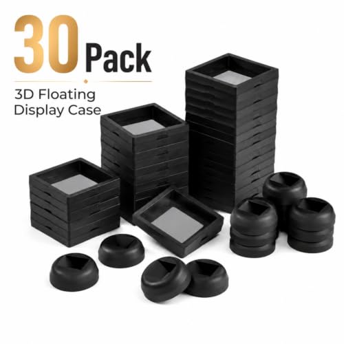Dicunoy 30 PCS 3D Floating Display Case, 3.5" Black Coins Display Frame for Antique Challenge Coins, AA Medallion, Jewelry, Shells, Fossils, Gems, Minerals, Rocks, Pins