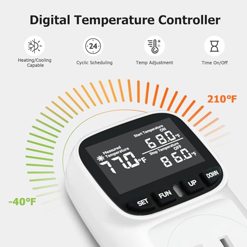 Temperature Controller Digital Timer Thermostat Outlet Plug, -40°F~210°F