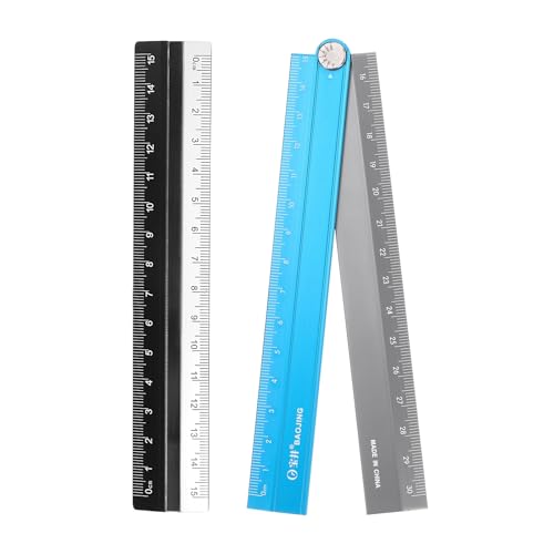 HARFINGTON Folding and Straight Ruler Kit 30/15cm Metric Aluminum Alloy Plastic Protractor Foldable Angle Ruler for Home Classroom Office, Black/Blue-Gray - color: Blue-Gray