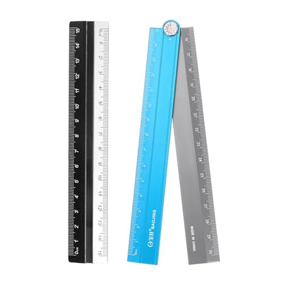 HARFINGTON Folding and Straight Ruler Kit 30/15cm Metric Aluminum Alloy Plastic Protractor Foldable Angle Ruler for Home Classroom Office, Black/Blue-Gray - color: Blue-Gray
