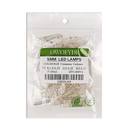 100PCS 5mm RGB LED Diodes, Common Cathode, 4-Pin, Clear Lens - color: Rgb Common Cathode 4 Pins, size: 5MM