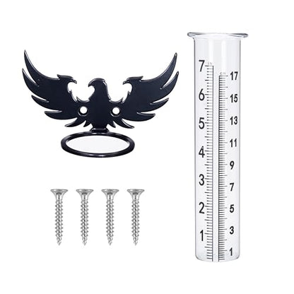 7" Rain Gauge Outdoor, Accurate Glass Tube Best Rated with Eagle Shape Rack, Decorative Eagle Rain Measure Tool for Garden, Lawn, Patio (Style C) - style: Style C