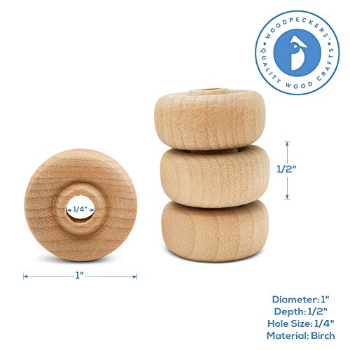 Classic Mini Wooden Wheels, Great for Crafts Too, 1 Inch Diameter, 1/2 Inch Thick, 1/4 Inch Hole, Pack of 100, by Woodpeckers - color: Pack of 100, size: 1 inch, 1/2 inch thick