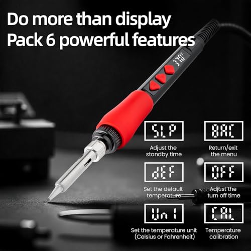 Soldering Iron Kit, 60W LED Display Digital Solder Pen, 5 Replaceable Tips, 21-in-1 Fast Heating with Solder Wire, Stand, Desoldering Pump, for Electronics Repair Hobby DIY 120V US Plug from Plusivo