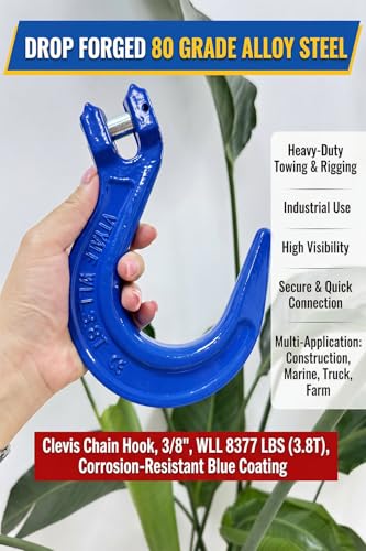 3/8" G80 Clevis Foundry Hook, 8377 Lbs 2 Pack 3.8t Working Load Limit Lifting Clevis Chain Hook for G80 Transport Binder Chain and Binder, Lifting Slings, Industrial Rigging【3.8t*2Pack】 - size: 2 Pack 3.8T
