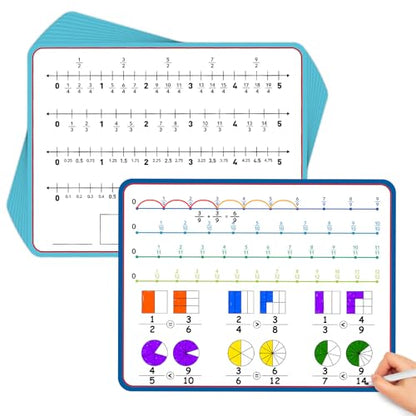 Aizweb 12 Pack Fraction Manipulatives Dry Erase Board,12"x9" Fraction Number Line Bars,Math Manipulatives Fraction Games Flash Cards for 4th-8th Grade Kids,Homeschool Classroom Teaching Supplies