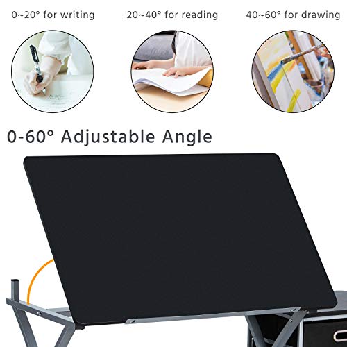 Yaheetech Drafting Table with Storage & Stool, Adjustable Art Drawing Desk