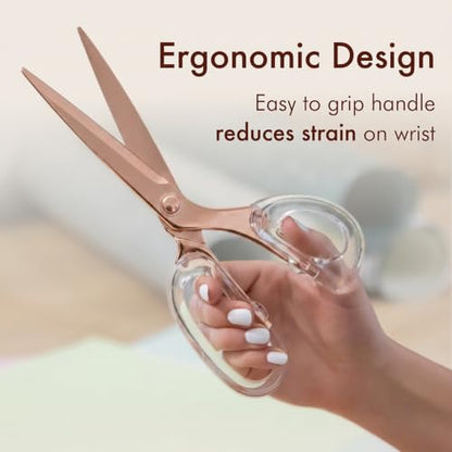 OfficeGoods 9” Stainless Steel Acrylic Scissors, Clear with Rose Gold Metal - color: Clear With Rose Gold Metal