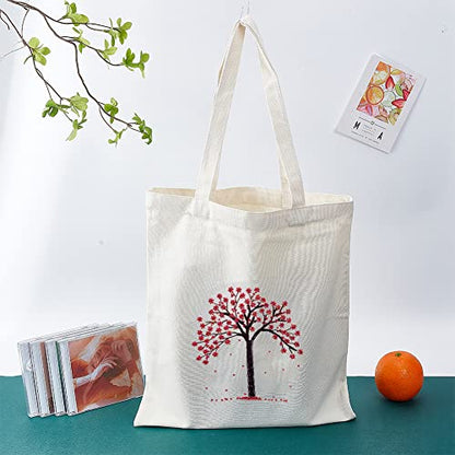 WADORN DIY Tote Canvas Bag Embroidery Kit with Tree Pattern, Tote Bag Needlepoint Starter Kit Personalized Canvas Bag Cross Stitch Kit with Instruction Handmade Bead Embroidery Handbag Sewing Project