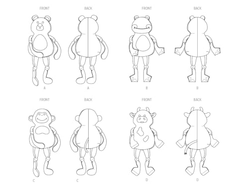 McCall's M8546OS Bear, Frog, Monkey, and Cow Plush Animals Sewing Pattern Packet by Carla Reiss, Design Code M8546, Sizes 17" Tall