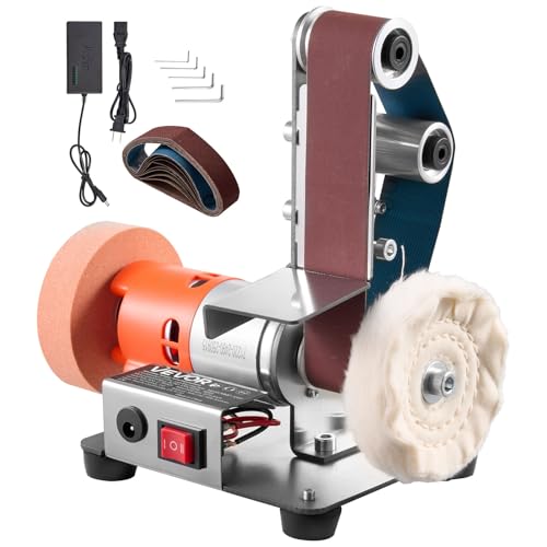 VEVOR 3-in-1 Mini Belt Sander, 13" x 1.2" Sanding Belt, 2.75" Grinding & Polishing Wheel Combo, 7-Speed Adjustable with Forward/Reverse Control for Woodworking, Jewelry Making, Knife Sharpening - size: 2.75" Grinder & 1.2" x 13" Belt Sander Combo