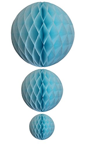 Light Blue Honeycomb Balls, Set of 3 (12 inch, 8 inch, 5 inch) - color: Light Blue
