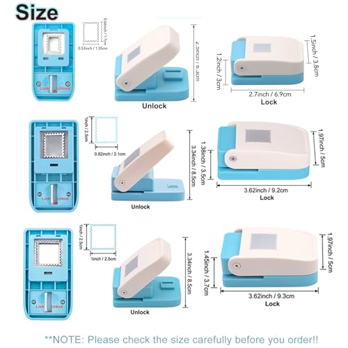 BAOFALI 3Pcs/Set Stamp Punch, 0.6 x 0.5 inch, 1 x 0.8 Inch, 1 inch Rectangular Stamps Punch, Lever Craft Hole Cutter Puncher, Paper Punches for Journaling Crafting DIY Scrapbooking Crafts - color: 1 inch +1 x 0.8 Inch+0.6 x 0.5 inch