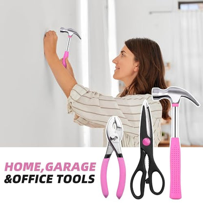 URASISTO 40-Piece Home Tool Kit with Easy Carrying Box, Small Basic Hand Tool Set Perfect for DIY Building, Home Maintenance and Woodworking, Great for College Students - PINK - color: Pink