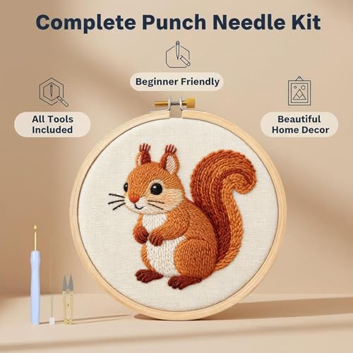 AohaiNova Punch Needle Kit for Adult Beginners,Punch Needling Set Squirrel - color: 03-Squirrel