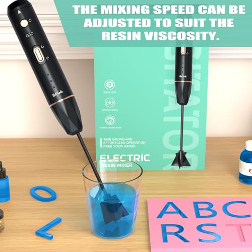 Upgraded Resin Mixer, Handheld Rechargeable Mixer with Minimizing Bubbles,Epoxy Resin Mixer for Resin, Silicone Mixing, Resin Molds, DIY Crafts (Included 4 pcs Paddles) (Black) - color: Black