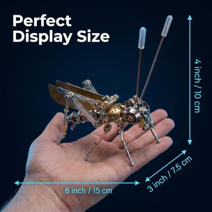 Steampunk Cricket 3D Metal Puzzle Model – 160+ Pcs Mechanical Screw Assembly Kit Level 3/5 3 Hrs Build No Glue Desk Ornament Birthday for Father Husband(Cricket) - style: Cricket