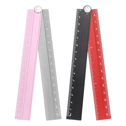 HARFINGTON 2pcs Folding Straight Ruler 30cm Metric Aluminum Alloy Protractor Foldable Angle Ruler Geometric Measuring Tool with Angle Line for Architects Artists Office, Black Red/Pink Silver - color: Black Red/Pink Silver