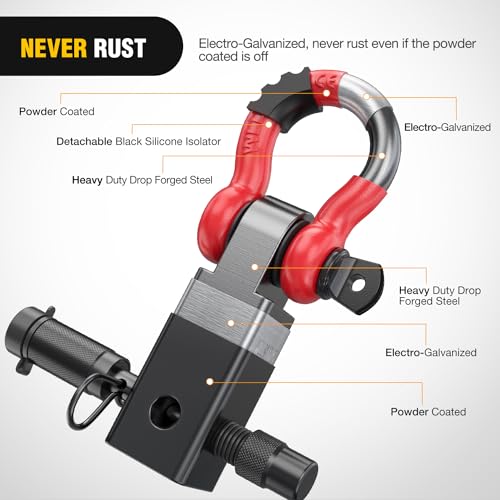 Nilight 3/4" Anti-Theft D Ring Shackle Hitch Receiver 2" Solid Towing Kit | 45000 LBs Breaking Strength 5/8" Trailer Hitch Lock Pin Heavy Duty Solid Towing Kit for Trucks Off Road Red&Black - color: Hitch w/ Lock Pin Black Red
